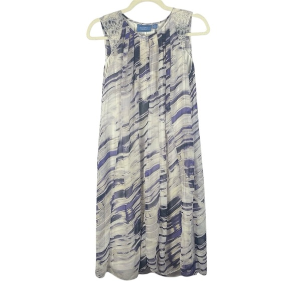 Simply Vera by Vera Wang Petite Small White Purple Swing Dress Lined Pockets - Picture 1 of 12